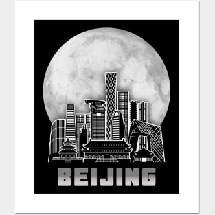 Beijing China Skyline Full Moon Posters and Art